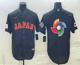 Mens Japan Baseball 2023 Black World Big Logo With Patch Classic Stitched Jersey